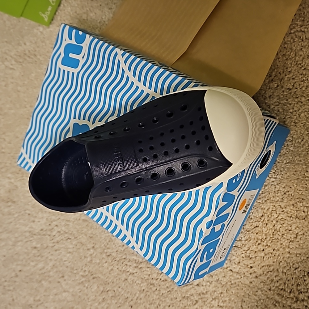 Natives Jefferson shoes, navy blue with white sole.  new Never worn. Size 13